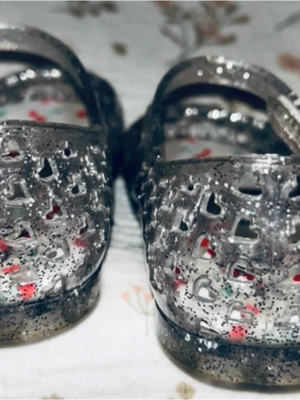wonder nation Silver Glitter Jelly Mary Jane Sandals with Cherry Insole